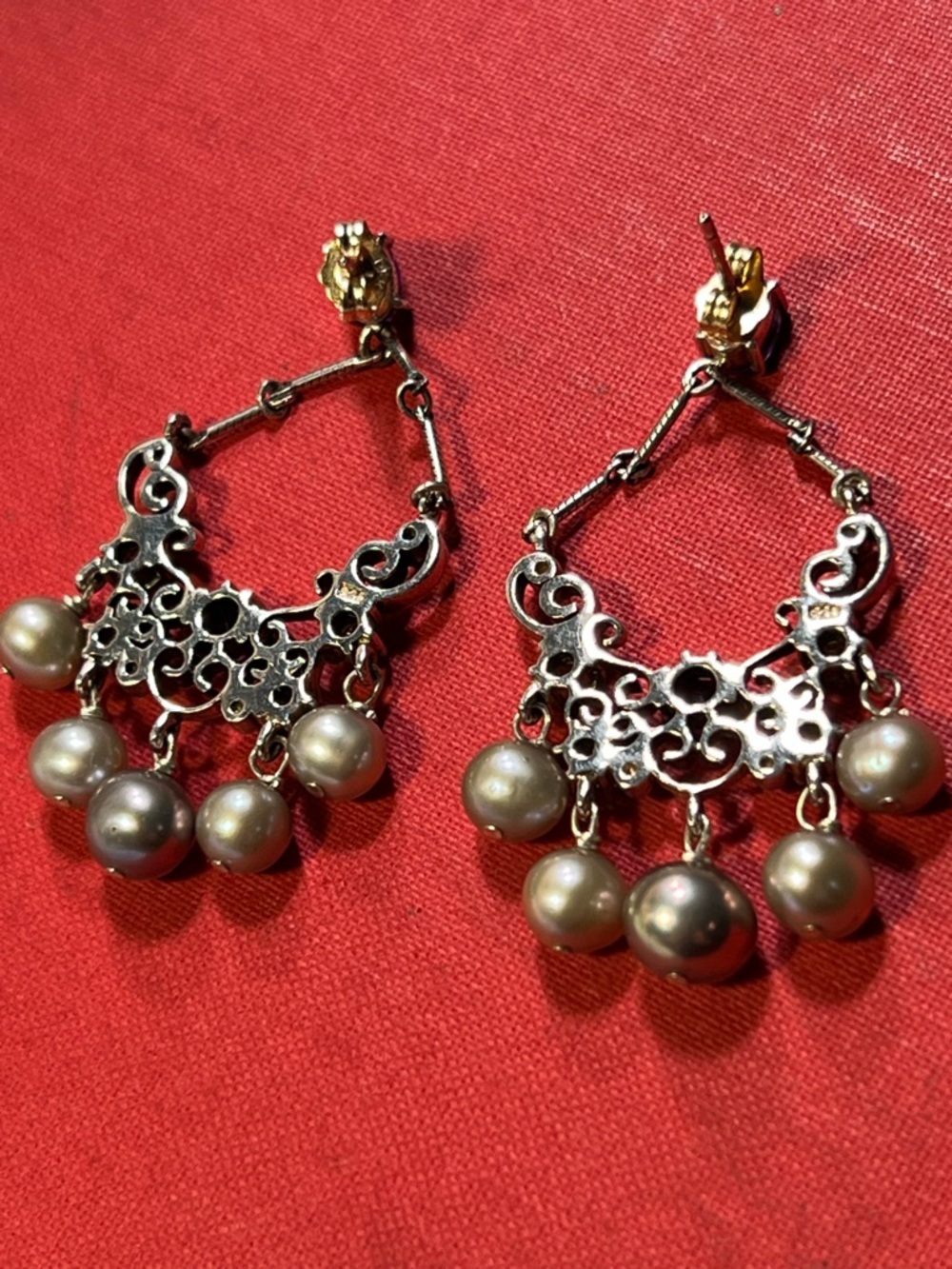 Vintage sterling silver Chandelier earrings w/intricate filigree accents, 11.5gm - Picture 2 of 10